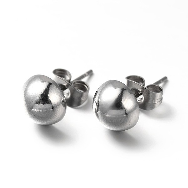 

PandaHall 304 Stainless Steel Ear Studs, Hypoallergenic Earrings, Half Round, Stainless Steel Color, 8mm, Pin: 0.7mm 304 Stainless Steel