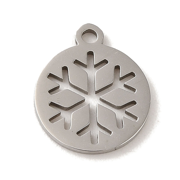 

PandaHall Christmas 201 Stainless Steel Charms, Laser Cut, Flat Round with Snowflake Charm, Stainless Steel Color, 14x12x1mm, Hole: 1.5mm...