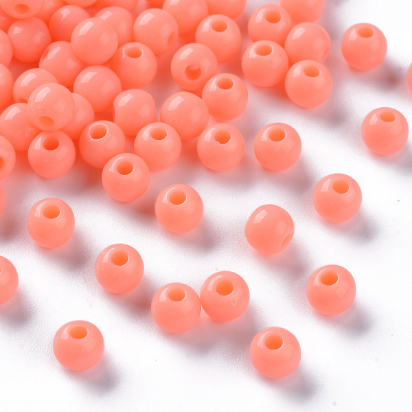 

PandaHall Opaque Acrylic Beads, Round, Dark Salmon, 6x5mm, Hole: 1.8mm, about 4400pcs/500g Acrylic Round