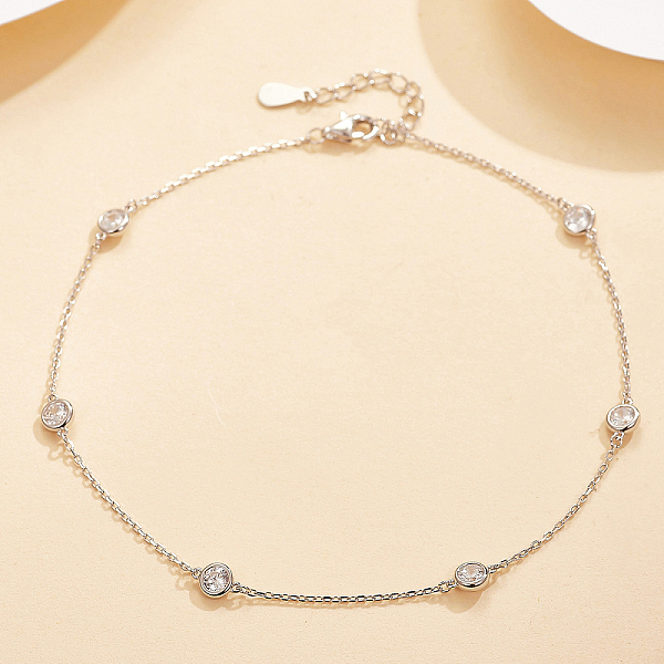 

PandaHall Geometric Round Shape S925 Silver Zircon Anklet Bracelet Fashion Simple Versatile Sterling Silver Round