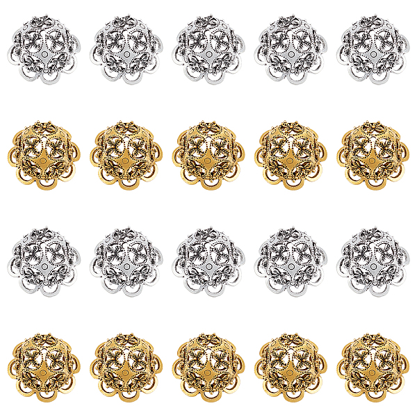 

PandaHall WADORN 40Pcs 2 Colors Tibetan Style Zinc Alloy Bead Cap, Multi-Petal, Flower, Antique Silver & Antique Golden, 24.5~25x16mm, Hole...