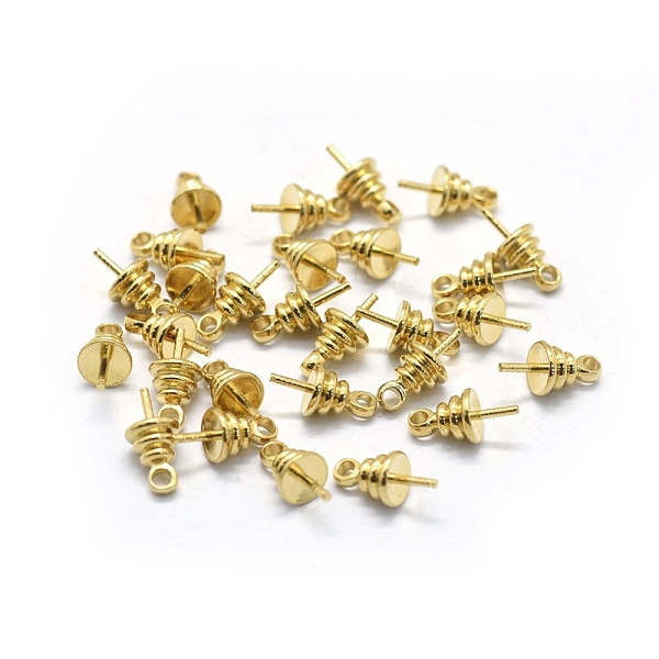 

PandaHall Brass Cup Pearl Peg Bails Pin Pendants, For Half Drilled Beads, Raw(Unplated), 9.5x4.5mm, Hole: 1.5mm, Pin: 0.5mm Brass