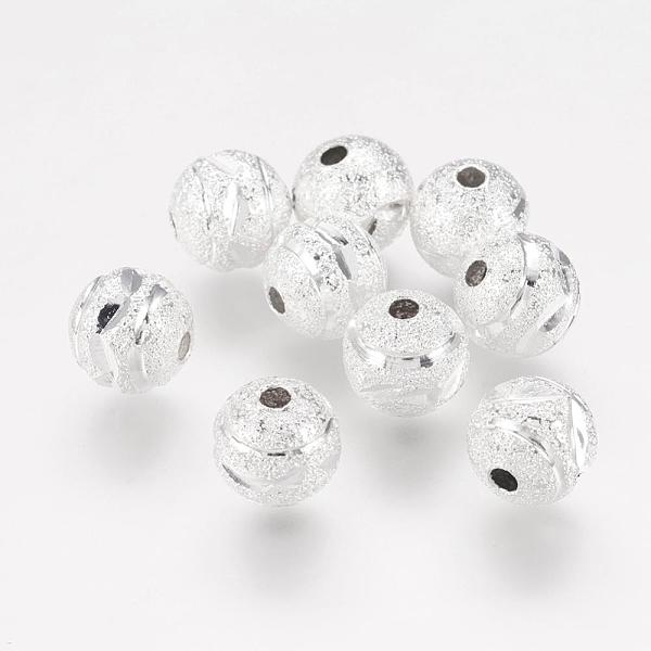 

PandaHall Brass Textured Beads, Round, Silver Color Plated, Size: about 8mm in diameter, hole: 1.5mm Brass Round