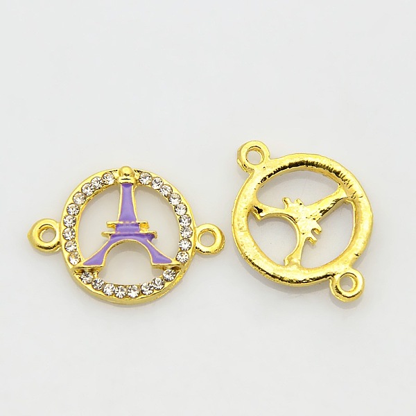 

PandaHall Golden Tone Alloy Enamel Rhinestone Multi-stone Links connectors, Ring with Eiffel Tower, Blue Violet, 25x18x3mm, Hole: 2mm Alloy..., Clear