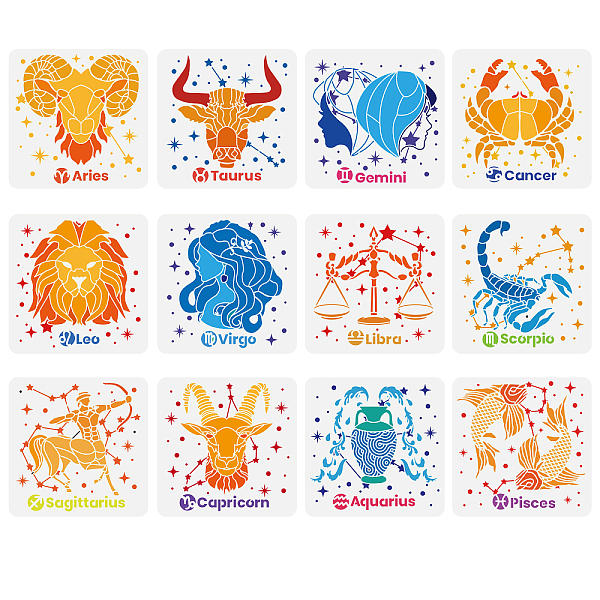 

PandaHall 12Pcs 12 Styles PET Hollow Out Drawing Painting Stencils, for DIY Scrapbook, Photo Album, Constellation Pattern, 300x300mm...