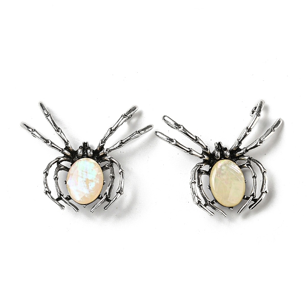 

PandaHall Dual-use Items Alloy Spider Brooch, with Natural Paua Shell, Antique Silver, PapayaWhip, 46x54x12mm, Hole: 4x3.5mm Shell Spider..., Orange
