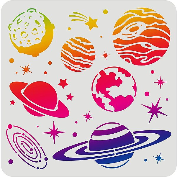 PandaHall FINGERINSPIRE Planets Galaxy Drawing Painting Stencils Templates (11.8x11.8inch) Plastic Planetary Stencils Decoration Square Star...
