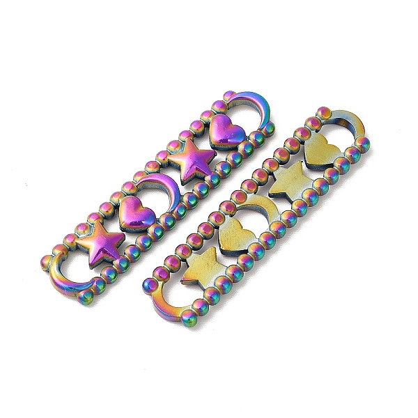 

PandaHall Ion Plating(IP) 304 Stainless Steel Connector Charms, Oval with Moon & Star & Heart Links, Rainbow Color, 44.5x10.5x3mm, Inner...