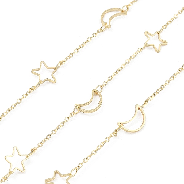 

PandaHall Brass Link Chains, Real 18K Gold Plated, Unwelded, with Spool, Moon and Star, Real 18K Gold Plated, 1.5x1x0.2mm, 10x6x1mm, 8x8x1mm...