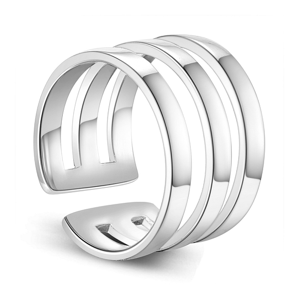 

PandaHall SHEGRACE Rhodium Plated 925 Sterling Silver Cuff Tail Ring, with Three Bands, Platinum, 16mm Sterling Silver