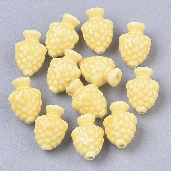 

PandaHall Handmade Porcelain Beads, Bright Glazed Porcelain Style, Pine Cone, Yellow, 19x14x12mm, Hole: 2mm Porcelain Food Yellow