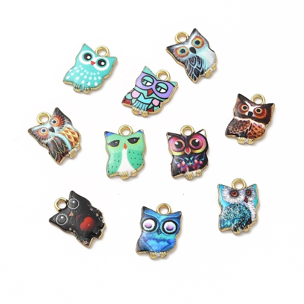

PandaHall Printed Alloy Pendants, Lead Free & Cadmium Free & Nickel Free, Owl Charm, Golden, Mixed Color, 15x10.5x2mm, Hole: 1.8mm Alloy Owl..., Multicolor