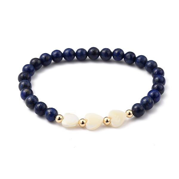 

PandaHall Stretch Beaded Bracelets, with Heart Natural Trochid Shell Beads, Round Natural Lapis Lazuli(Dyed) Beads and Golden Plated Brass...