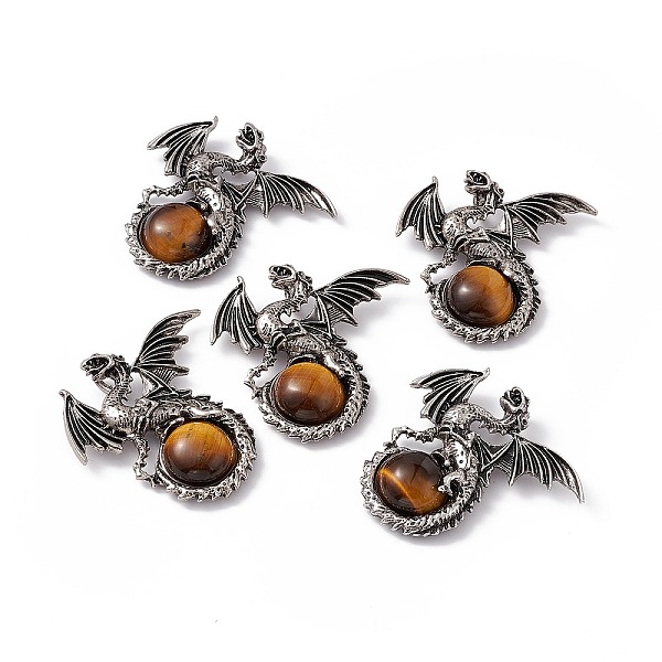 

PandaHall Natural Tiger Eye Dome Pendants, Gragon Charms, with Rack Plating Antique Silver Tone Alloy Findings, Cadmium Free & Lead Free...