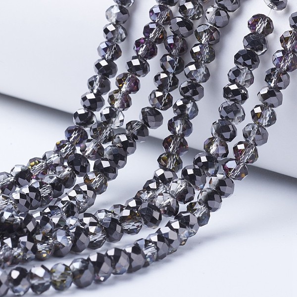 

PandaHall Electroplate Transparent Glass Beads Strands, Half Plated, Faceted, Rondelle, Black Plated, 6x5mm, Hole: 1mm, about...
