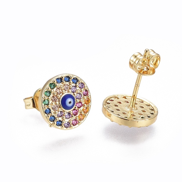 

PandaHall Brass Micro Pave Cubic Zirconia Enamel Stud Earrings, Flat Round with Evil Eye, Golden, Colorful, 14.2x10x1.8mm, Pin: 0.7mm Cubic...