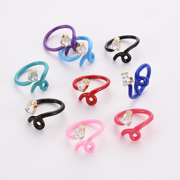 

PandaHall Brass Micro Pave Clear Cubic Zirconia Cuff Rings, Open Rings, with Enamel, Snake, Cadmium Free & Nickel Free & Lead Free, Real 16K..., Multicolor
