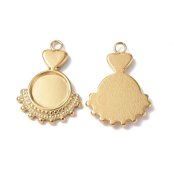 

PandaHall Ion Plating(IP) 304 Stainless Steel Pendant Cabochon Settings, Flat Round with Heart Charm, Real 18K Gold Plated, Round Tray: 8mm...