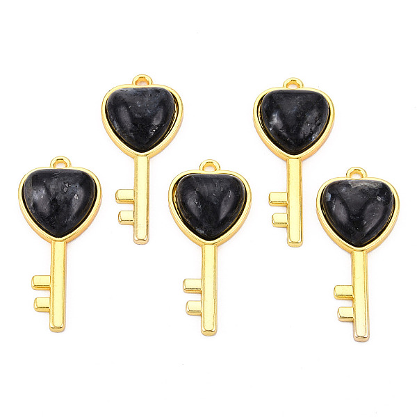 

PandaHall Natural Larvikite Pendants, with Light Gold Plated Brass Findings, Key with Heart Charm, 38x17x6.5~7mm, Hole: 1.8mm Larvikite Key