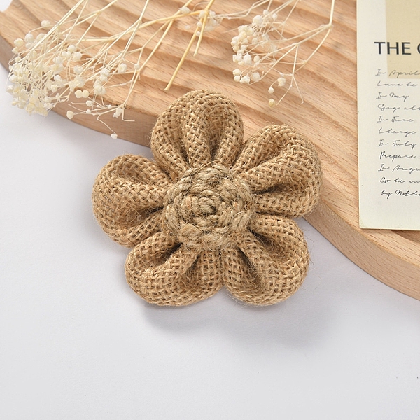 

PandaHall Burlap Ornament Accessories, Flower, 80mm Burlap Flower Brown