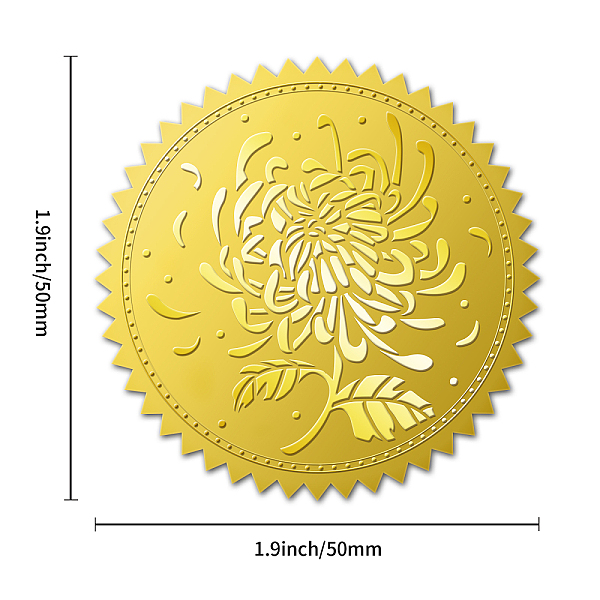 

PandaHall Self Adhesive Gold Foil Embossed Stickers, Medal Decoration Sticker, Chrysanthemum Pattern, 5x5cm Metal Flower Gold