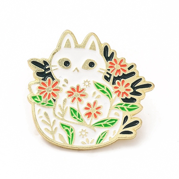 Pin De Esmalte De Gato Y Flor