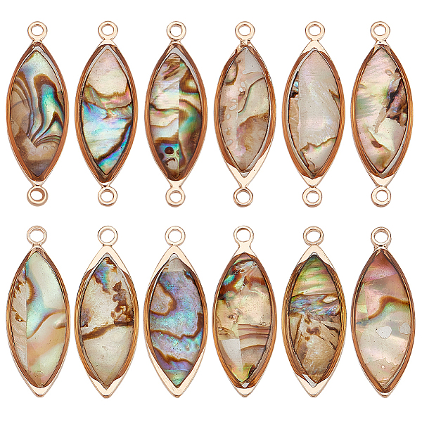 

PandaHall BENECREAT 12Pcs 2 Styles Abalone Shell Charms Connector Natural Paua Shell Connector Pendant Horse Eye Links with Brass Edging for...
