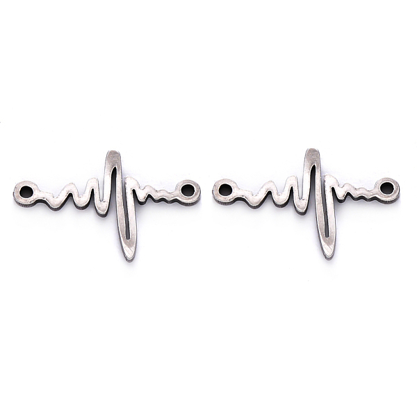 PandaHall 201 Stainless Steel Links, Laser Cut, Heart Beat Shape, Stainless Steel Color, 11x18x1mm, Hole: 1mm 201 Stainless Steel Others