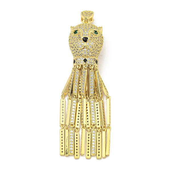 

PandaHall Brass Micro Pave Cubic Zirconia Big Pendants, with Enamel, Leopard Head with Tassel, Real 18K Gold Plated, 79x19x20mm, Hole..., Clear