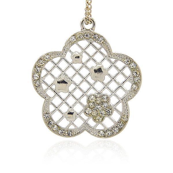 

PandaHall Platinum Alloy Rhinestone Flower Pendants, Crystal, 41x37x3mm, Hole: 2mm Alloy+Rhinestone Flower Clear