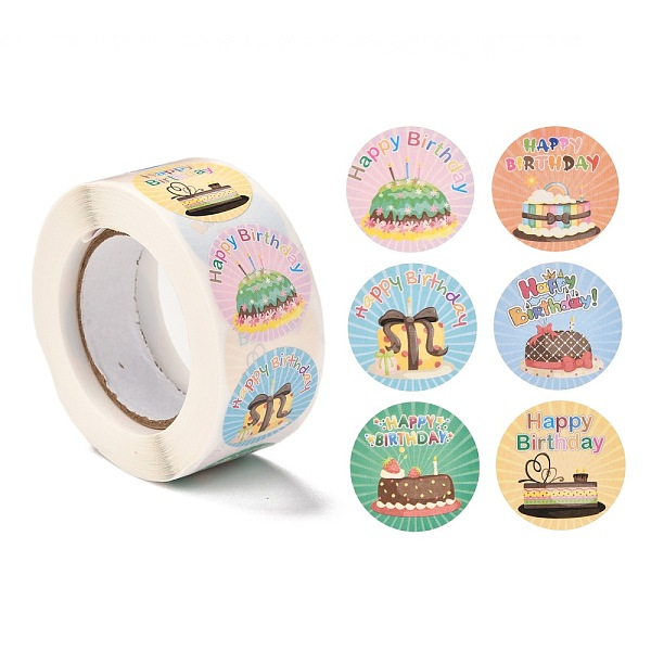 

PandaHall Birthday Themed Pattern Self-Adhesive Stickers, Roll Sticker, for Party Decorative Presents, Colorful, 2.5cm, about 500pcs/roll...