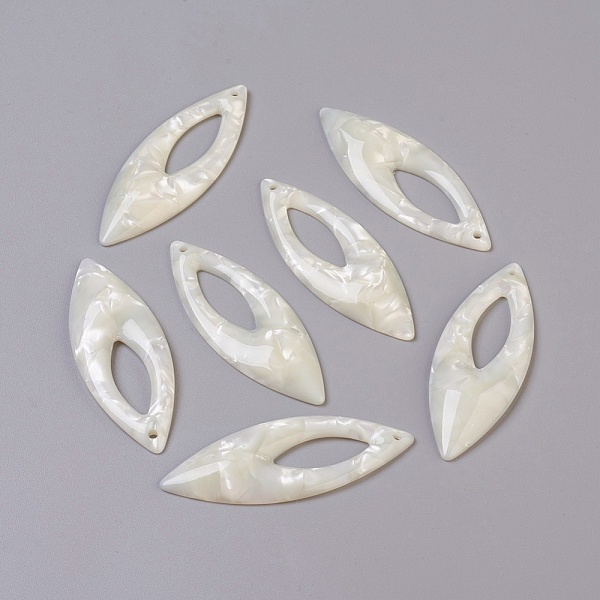 PandaHall Cellulose Acetate(Resin) Pendants, Horse Eye, White, 54x20x4.5mm, Hole: 2mm Cellulose Acetate Horse Eye White