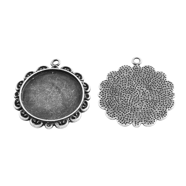 

PandaHall Tibetan Style Alloy Flat Round Tray Cabochon Settings, Cadmium Free & Lead Free, Flower, Antique Silver, Tray: 25mm,35.5x32x2mm...