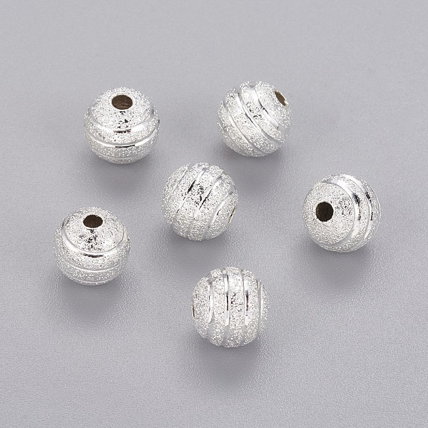 

PandaHall Brass Textured Beads, Round, Silver Color Plated, Size: about 8mm in diameter, hole: 2mm Brass Round
