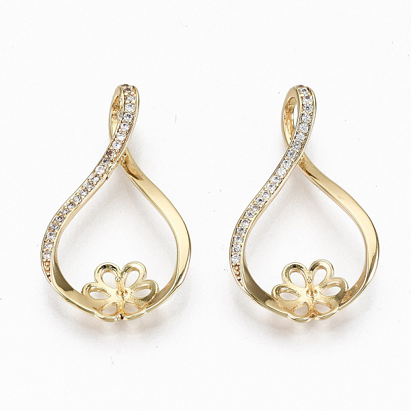 

PandaHall Brass Micro Pave Clear Cubic Zirconia Peg Bails Pendants, for Half Drilled Bead, Nickel Free, Mobius Strip with Flower, Real 18K...