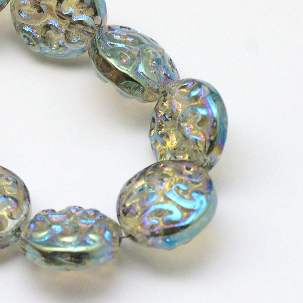 

PandaHall Electroplate Glass Beads Strands, Rainbow Plated, Flat Round, Marine Blue, 13.5x5mm, Hole: 1.5mm, about 47pcs/strand, 24 inch...
