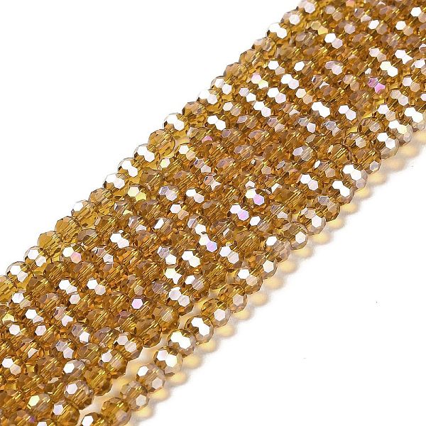 

PandaHall Transparent Glass Beads, 32 Facets, AB Color Plated, Round, Goldenrod, 4.5x4mm, Hole: 1mm, about 87~93pcs/strand, 32~33cm Glass..., Gold