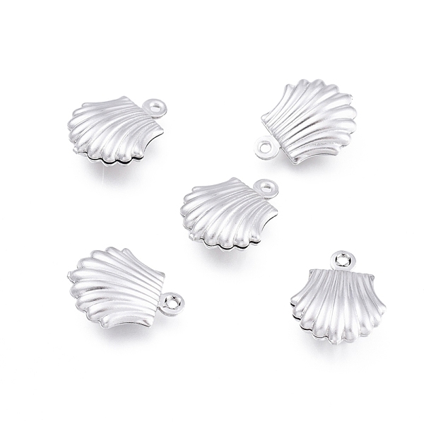 PandaHall 304 Stainless Steel Charms, Hollow Scallop Shape, Stainless Steel Color, 14x11x4.5mm, Hole: 1mm 304 Stainless Steel Shell Shape