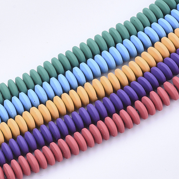 

PandaHall Spray Painted Non-magnetic Synthetic Hematite Beads Strands, Flat Round, Mixed Color, 8x3mm, Hole: 1mm, about 119pcs/strand, 15.55..., Multicolor