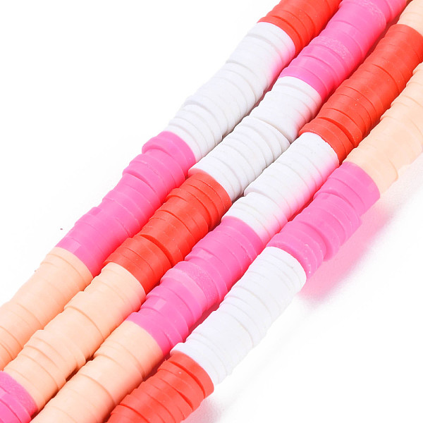 

PandaHall Fixed 4 Color Handmade Polymer Clay Bead Strands, Heishi Beads, Disc/Flat Round, Bisque & Hot Pink & Orange Red & White..., Multicolor