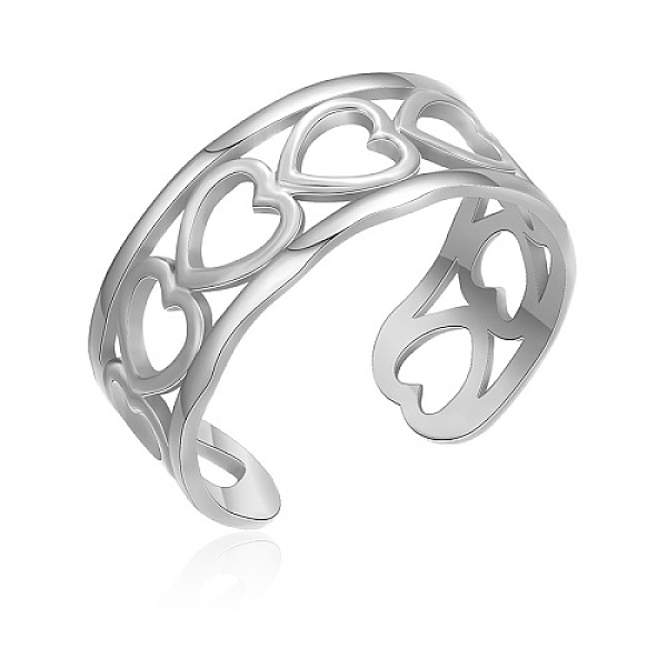 

PandaHall Titanium Steel Open Cuff Rings, Hollow Heart, Stainless Steel Color, Inner Diameter: 19mm Titanium Steel Heart