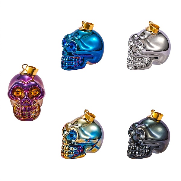 

PandaHall 5Pcs 5 Color Electroplate K9 Glass Pendants, with Golden Plated Brass Bails, Skull, Halloween, Mixed Color, 25x26~27x19mm, Hole..., Multicolor