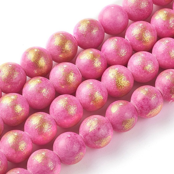 

PandaHall Natural Mashan Jade Beads Strands, with Gold Foil, Dyed, Round, Hot Pink, 8mm, Hole: 1mm, about 50pcs/strand, 15.75 inch(40cm)...