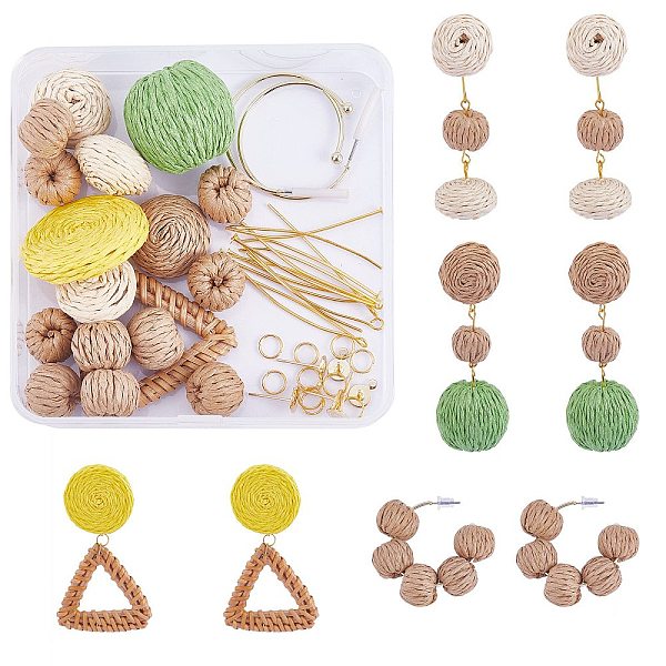 

PandaHall DIY Woven Drop Earring Making Kit, Including Reed Cane/Rattan & Paper Woven Linking Rings & Beads, 304 Stainless Steel & Iron Stud..., Multicolor