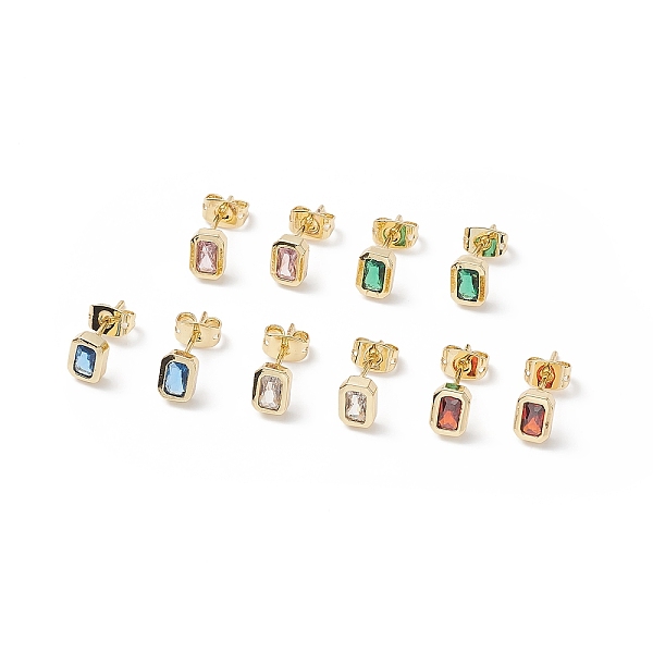 

PandaHall Cubic Zirconia Rectangle Stud Earrings, Real 18K Gold Plated Brass Jewelry for Women, Cadmium Free & Nickel Free & Lead Free..., Multicolor