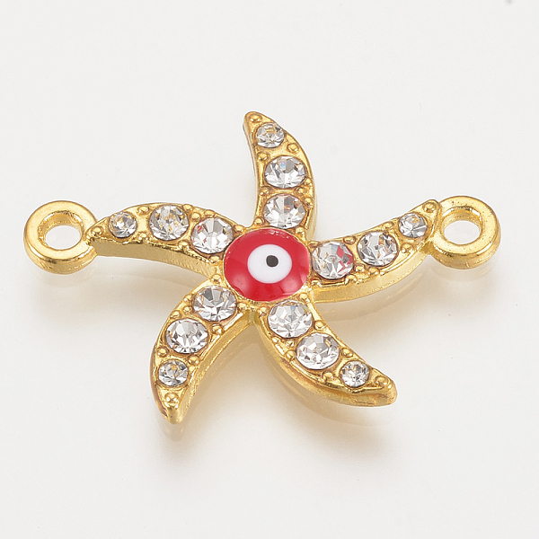 

PandaHall Alloy Rhinestone Links Connectors, Cadmium Free & Lead Free, Starfish/Sea Stars with Evil Eye, Red, Golden, 28x20x2.5mm, Hole...