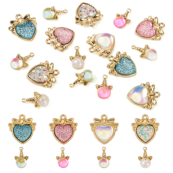 

PandaHall 16Pcs 8 Styles Resin Pendants, with Light Gold Tone Alloy Findings, Heart & Unicorn Charms, Mixed Color..., Multicolor