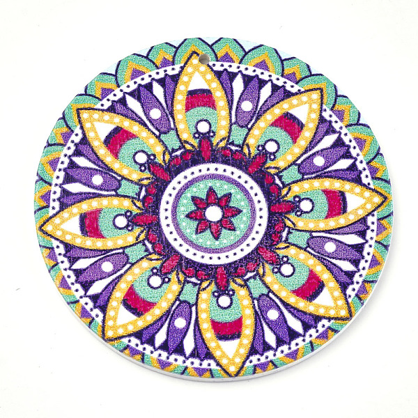 

PandaHall Printed Wooden Big Pendants, Dyed, Flat Round with Flower, Colorful, 60x2.5mm, Hole: 1.5mm Wood Flat Round