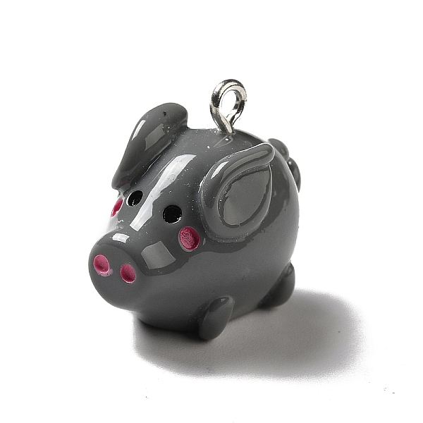 

PandaHall Opaque Resin Pendants, Pig Charms, with Platinum Tone Iron Findings, Gray, 19x14x22mm, Hole: 2mm Iron+Resin Pig Gray