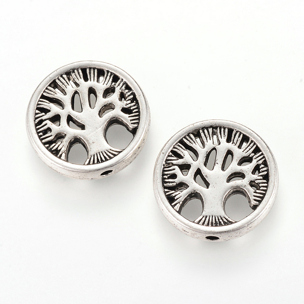 

PandaHall Tibetan Style Alloy Beads, Flat Round with Tree, Cadmium Free & Lead Free, Antique Silver, 18x4mm, Hole: 1.5mm Alloy Flat Round